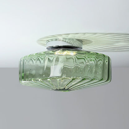 Plafondlamp Geribbeld Glas Chroom Vintage Modern Compacte Verlichting Hal