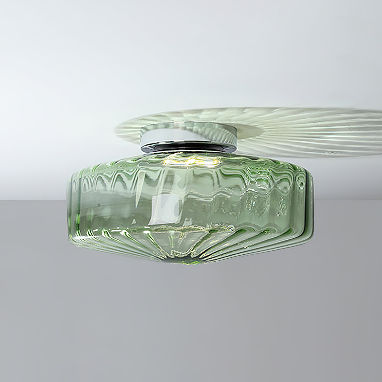 Plafondlamp Geribbeld Glas Chroom Vintage Modern Compacte Verlichting Hal