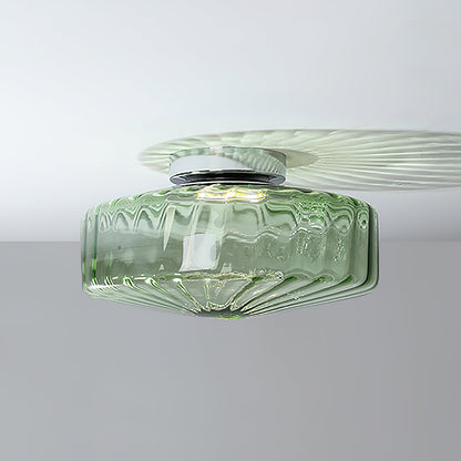 Plafondlamp Geribbeld Glas Chroom Vintage Modern Compacte Verlichting Hal