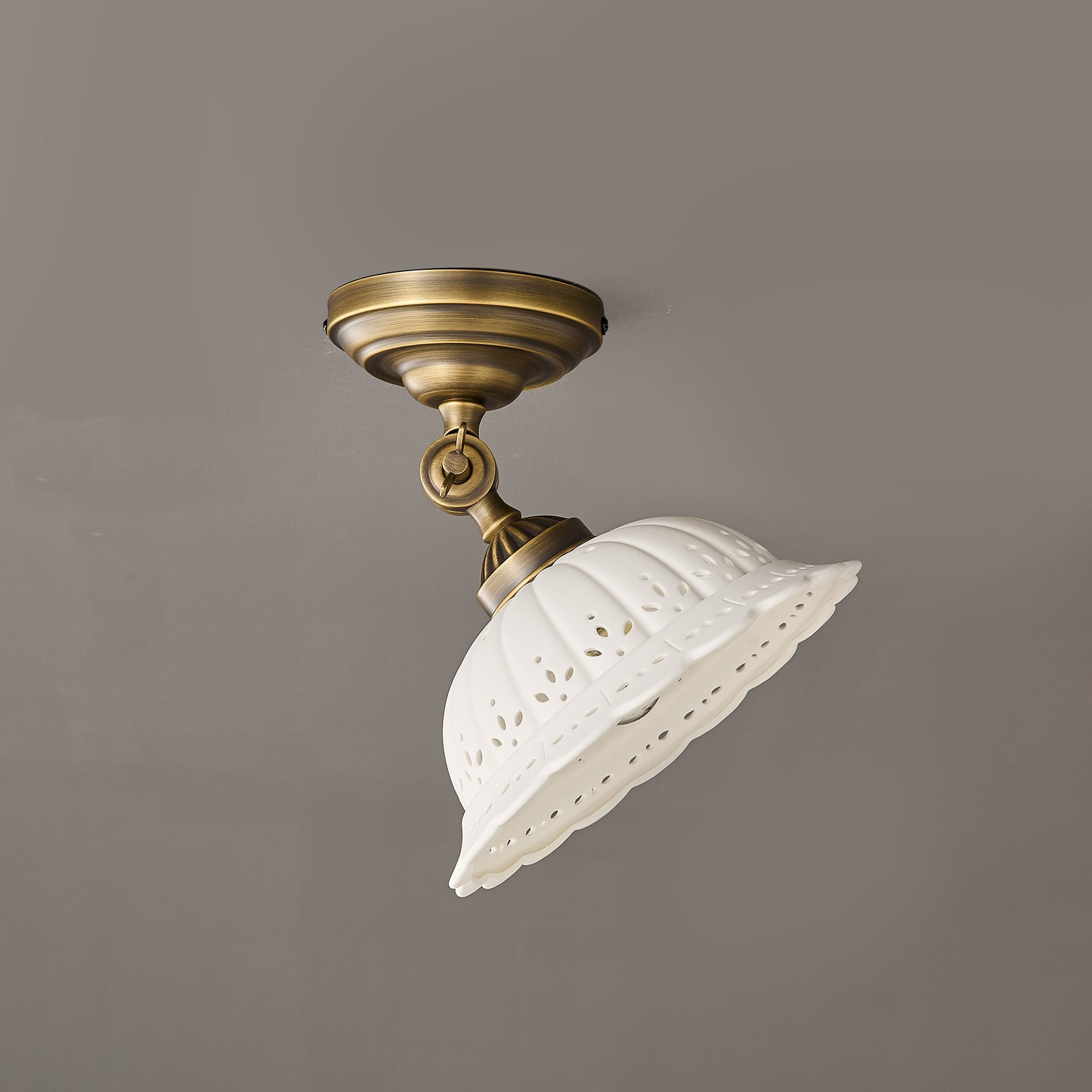 Haylea Plafondlamp Keramiek & Messing – Klassieke Entree Eetkamer Verlichting ø 22 cm