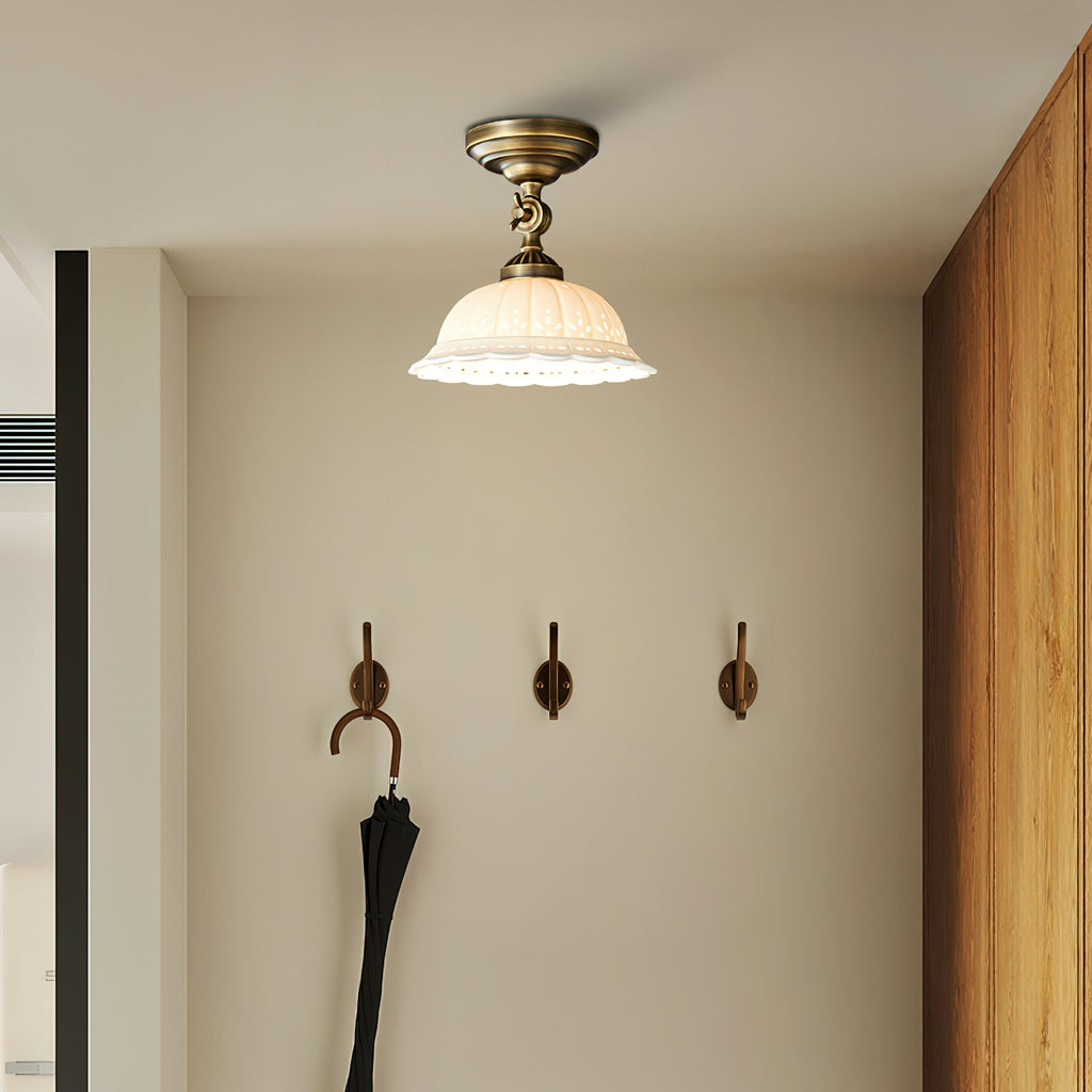 Haylea Plafondlamp Keramiek & Messing – Klassieke Entree Eetkamer Verlichting ø 22 cm