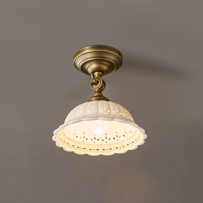 Haylea Plafondlamp Keramiek & Messing – Klassieke Entree Eetkamer Verlichting ø 22 cm