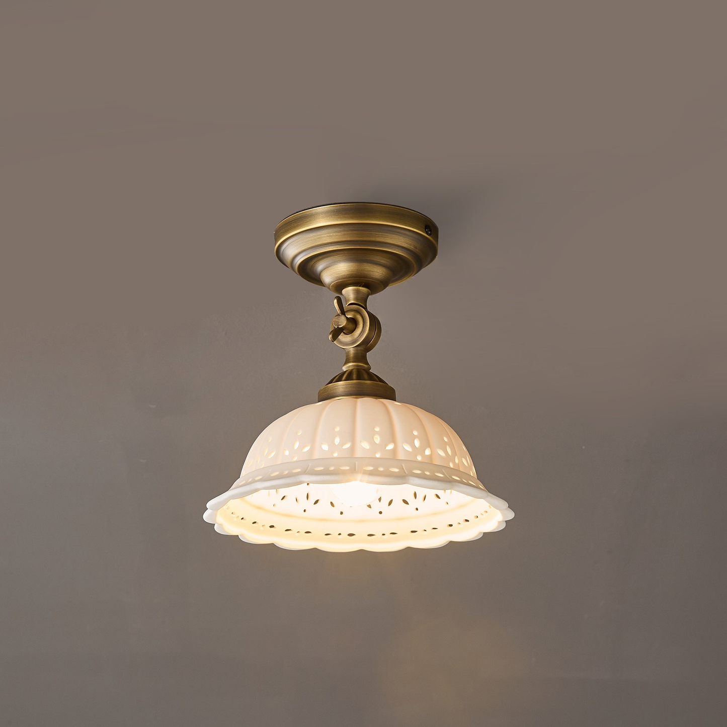 Haylea Plafondlamp Keramiek & Messing – Klassieke Entree Eetkamer Verlichting ø 22 cm