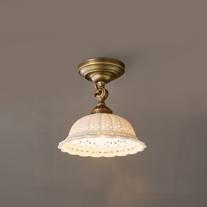 Haylea Plafondlamp Keramiek & Messing – Klassieke Entree Eetkamer Verlichting ø 22 cm