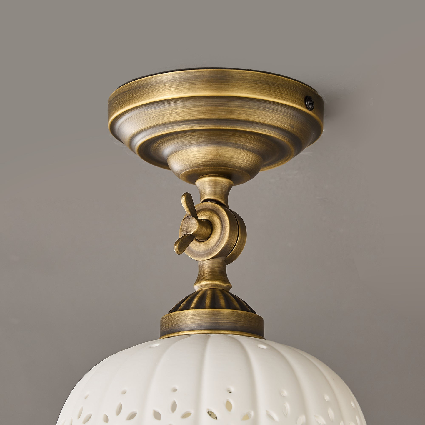 Haylea Plafondlamp Keramiek & Messing – Klassieke Entree Eetkamer Verlichting ø 22 cm