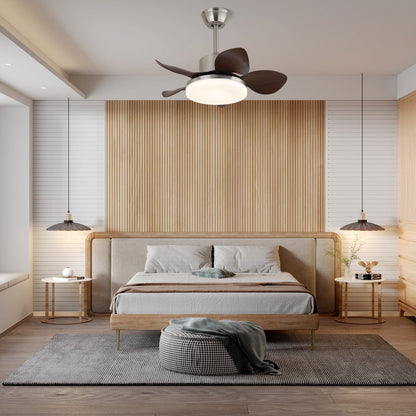 Houten Plafondventilator Kaelen met Verlichting ø71cm | LED Ventilatorlamp Kantelbare Bladen Afstandsbediening 6 Standen | Modern Scandinavisch Ontwerp Nikkel Walnoothout Acryl