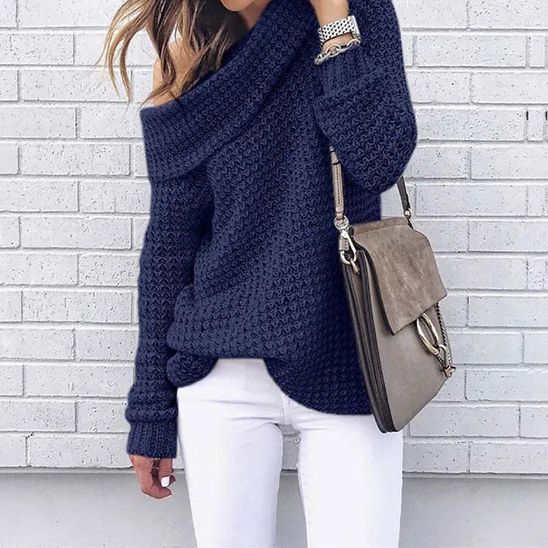 Zachte Trui Off-Shoulder Herfstkleuren Warm en Stijlvol