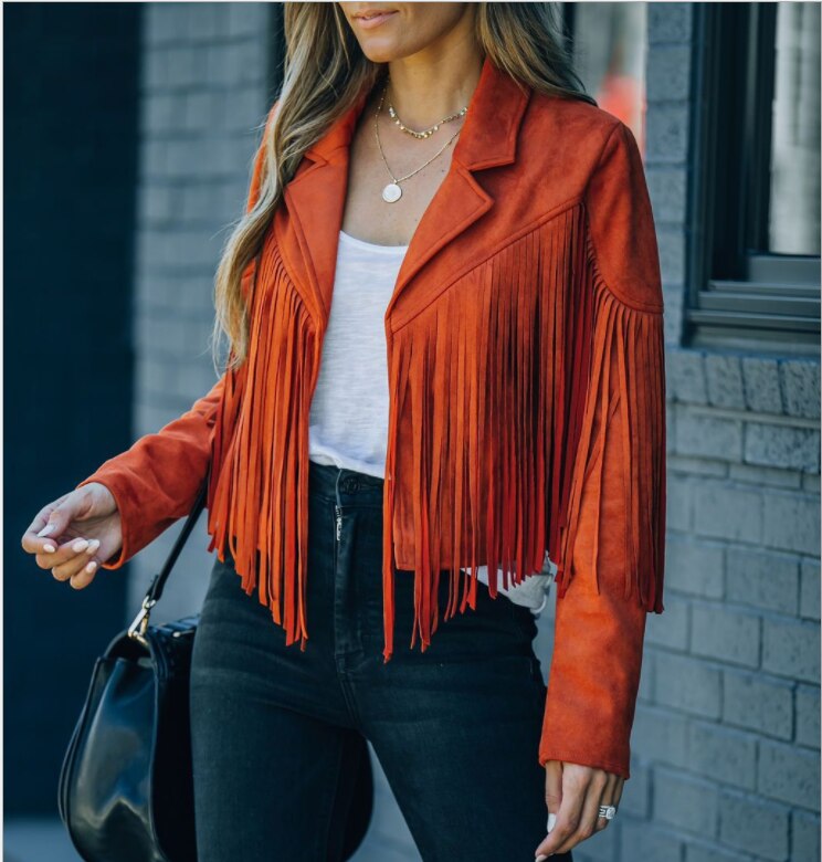 Leren Jasje Fringe Stijlvol Trendy