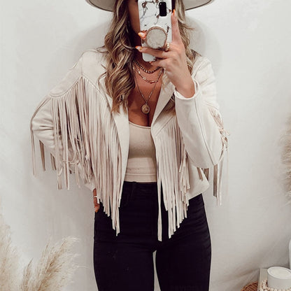 Dames Suède Jas met Franjes Boho Chic Stijl
