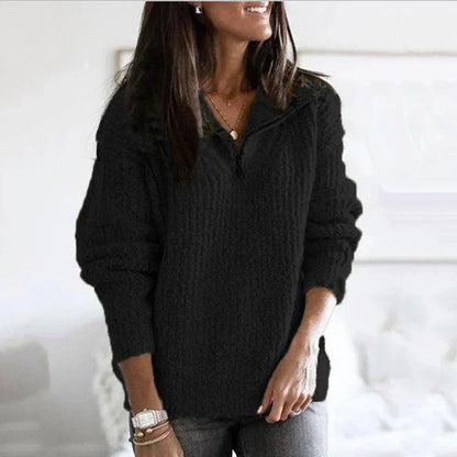Dames Trui Halfzip Met Textuur en Zachte Structuur