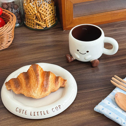 Koffiekopje met Schoteltje Keramiek Handgeschilderd Cartoon Gezichtje Wit Bruin 250ml