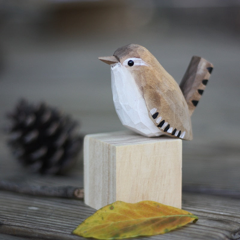 Handgesneden Houten Vogelfiguurtje Scandinavische Stijl Roodborstje Decoratie
