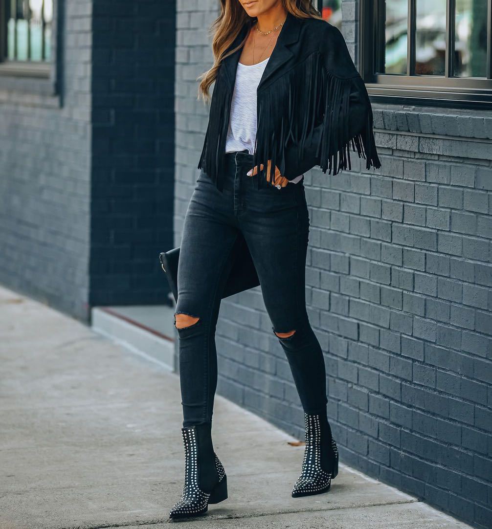 Leren Jasje Fringe Stijlvol Trendy
