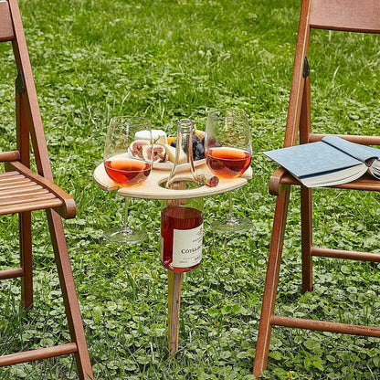 Houten Picknicktafel met Wijnhouder voor Buitengebruik Tuin Strand Camping Opvouwbaar Draagbaar Wijntafel Graspin Romantisch Outdoor Diner