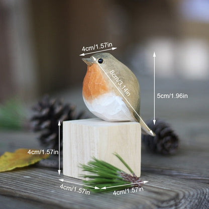 Handgesneden Houten Vogelfiguurtje Scandinavische Stijl Roodborstje Decoratie