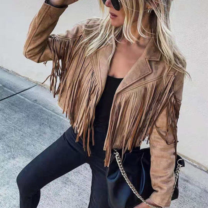 Suède Jas Dames Met Franjes Trendy Vest