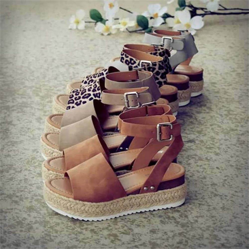 Dames Plateau Sandalen met Verstelbaar Enkelbandje | Zomerse Sleehak Schoenen met Open Teen voor Dagelijks Gebruik