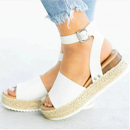 Dames Plateau Sandalen met Verstelbaar Enkelbandje | Zomerse Sleehak Schoenen met Open Teen voor Dagelijks Gebruik