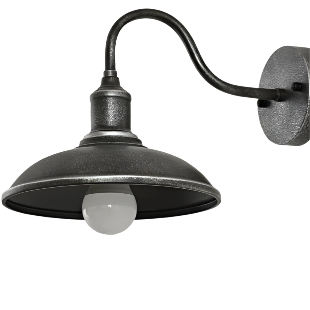 Buitenlamp Wandlamp Industrieel Vintage IJzer Kom Zwart 37cm LED
