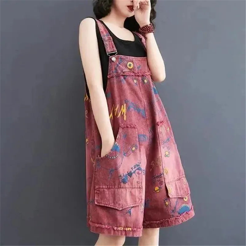 Zomer Overall Denim Shorts Bluzy Jurk