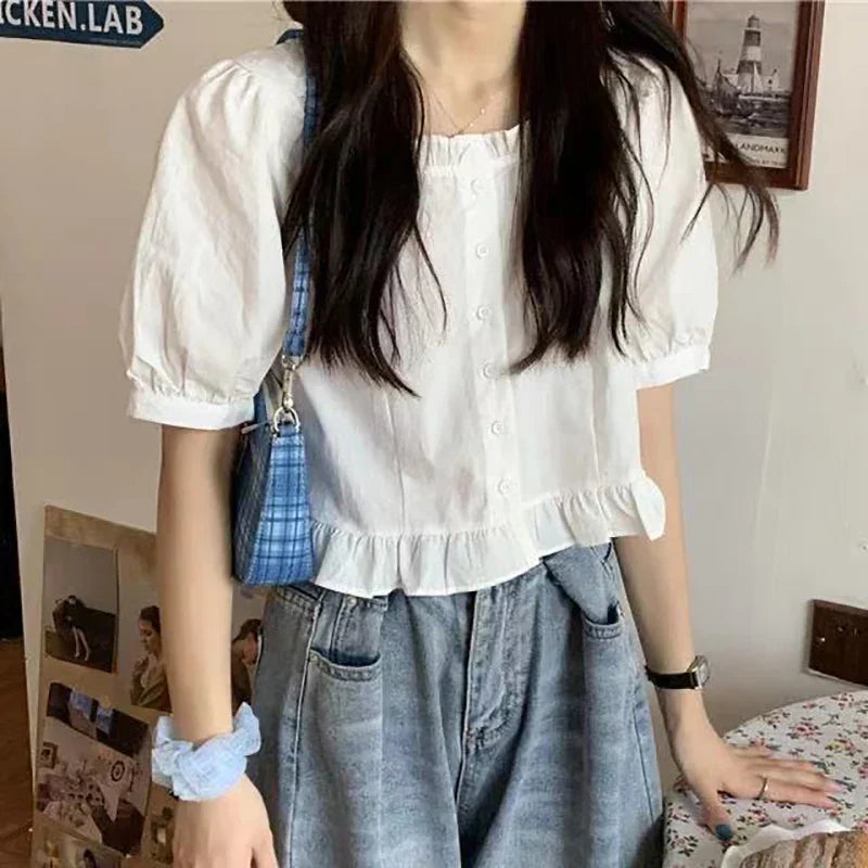Vrouwelijke Zomer Blouse van Glanzend Katoen