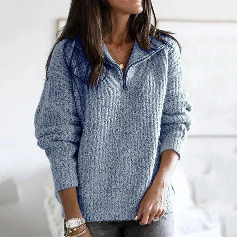Dames Trui Halfzip Met Textuur en Zachte Structuur