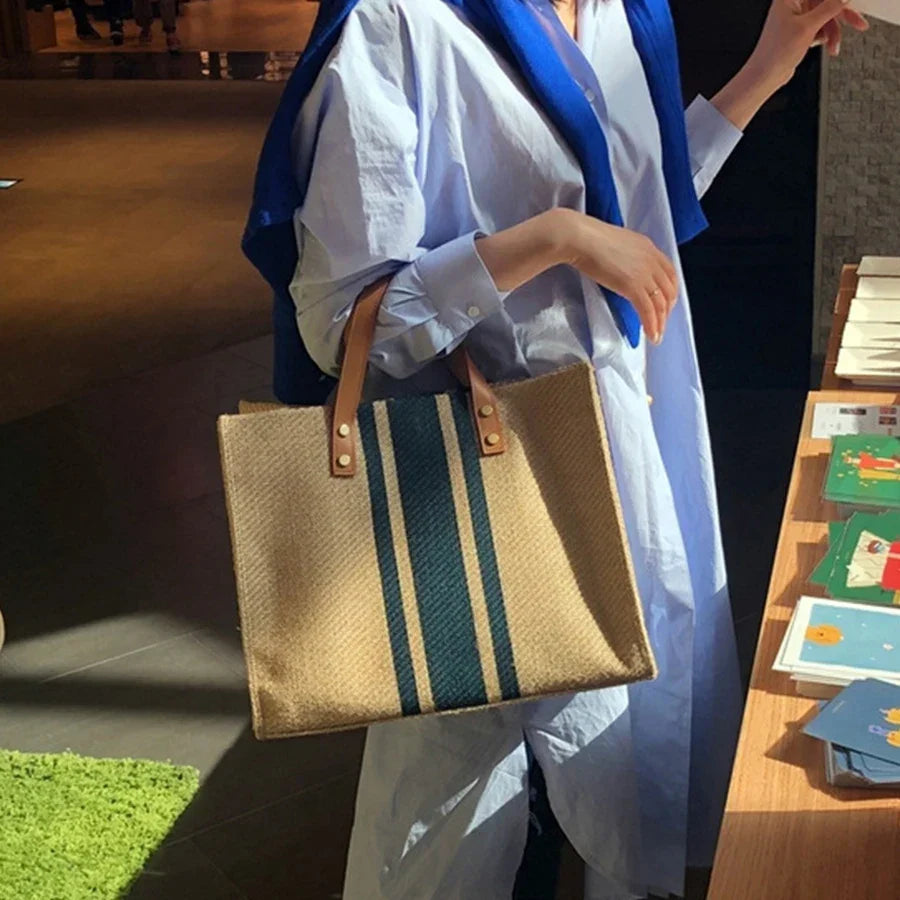 Vintage Stripe Zilveren Handtas met Riem