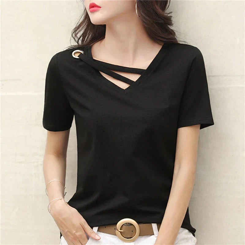 Vrouwen T-Shirt Zomer Losse Fit V-Hals - StudioMarella