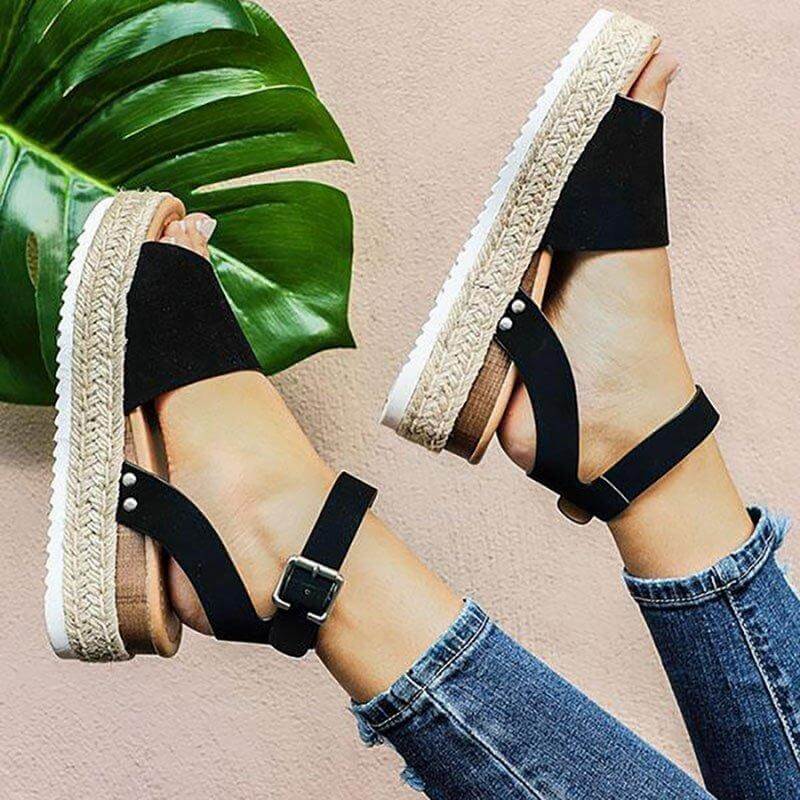 Dames Plateau Sandalen met Verstelbaar Enkelbandje | Zomerse Sleehak Schoenen met Open Teen voor Dagelijks Gebruik