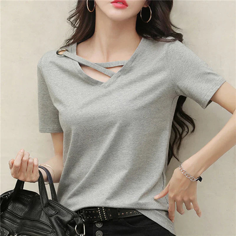 Vrouwen T-Shirt Zomer Losse Fit V-Hals