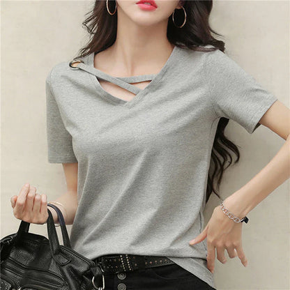 Vrouwen T-Shirt Zomer Losse Fit V-Hals