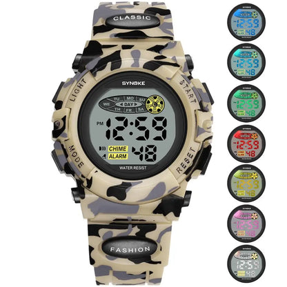 Digitaal Kinderhorloge Waterdicht Sportief met Stoppuhr Datum Alarm Moderne Polshorloge voor Jongens Meisjes School Outdoor Activiteiten Kleurrijk Display LED Backlight Robuust Siliconen Band