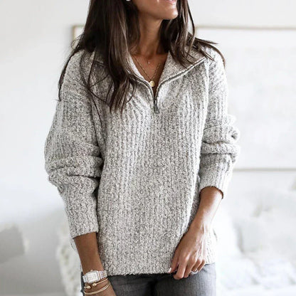 Dames Trui Halfzip Met Textuur en Zachte Structuur