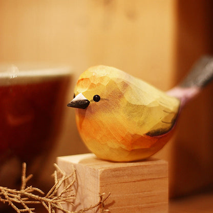 Handgesneden Houten Vogelfiguurtje Scandinavische Stijl Roodborstje Decoratie