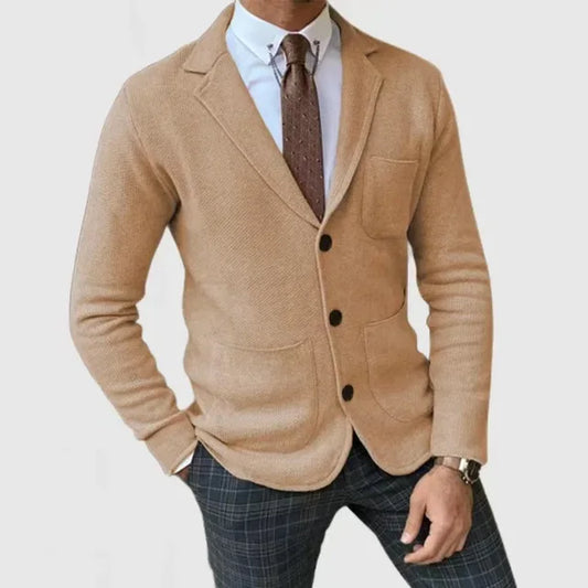 Heren Blazer Slim Fit Gebreid met Knopen en Reverskraag - StudioMarella