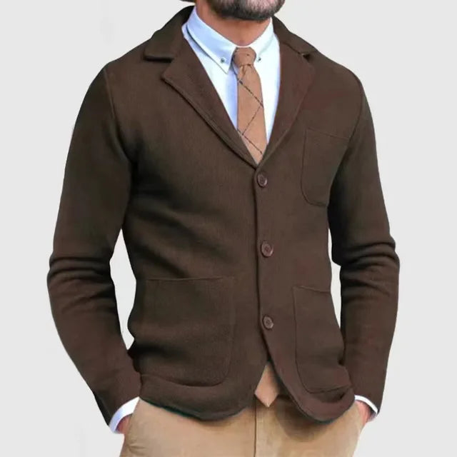 Heren Blazer Slim Fit Gebreid met Knopen en Reverskraag