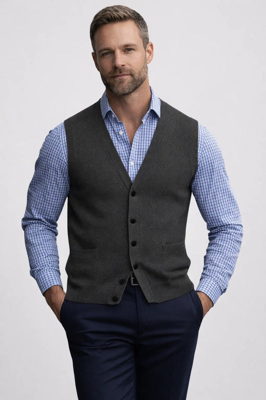 Mouwloos Gilet Heren Klassiek Gebreid Vest met Knoopsluiting - StudioMarella
