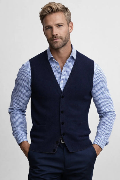 Mouwloos Gilet Heren Klassiek Gebreid Vest met Knoopsluiting