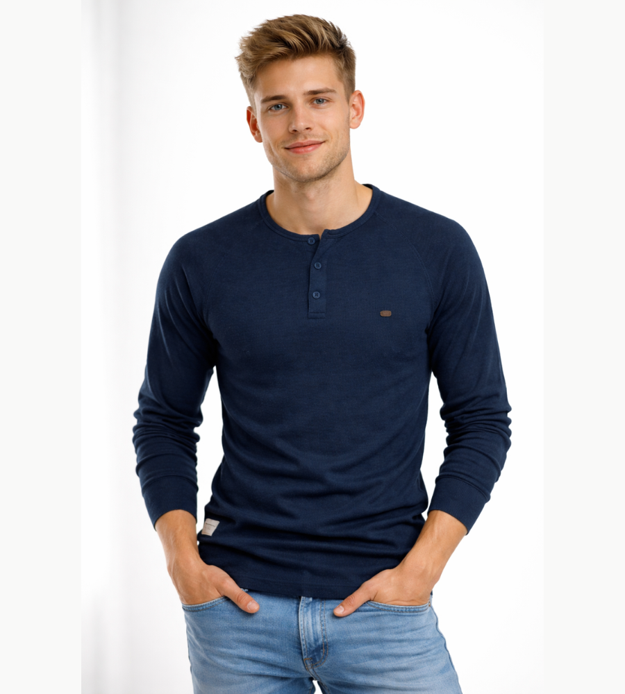 Heren Henley Shirt Lange Mouwen Casual Basic Streetwear