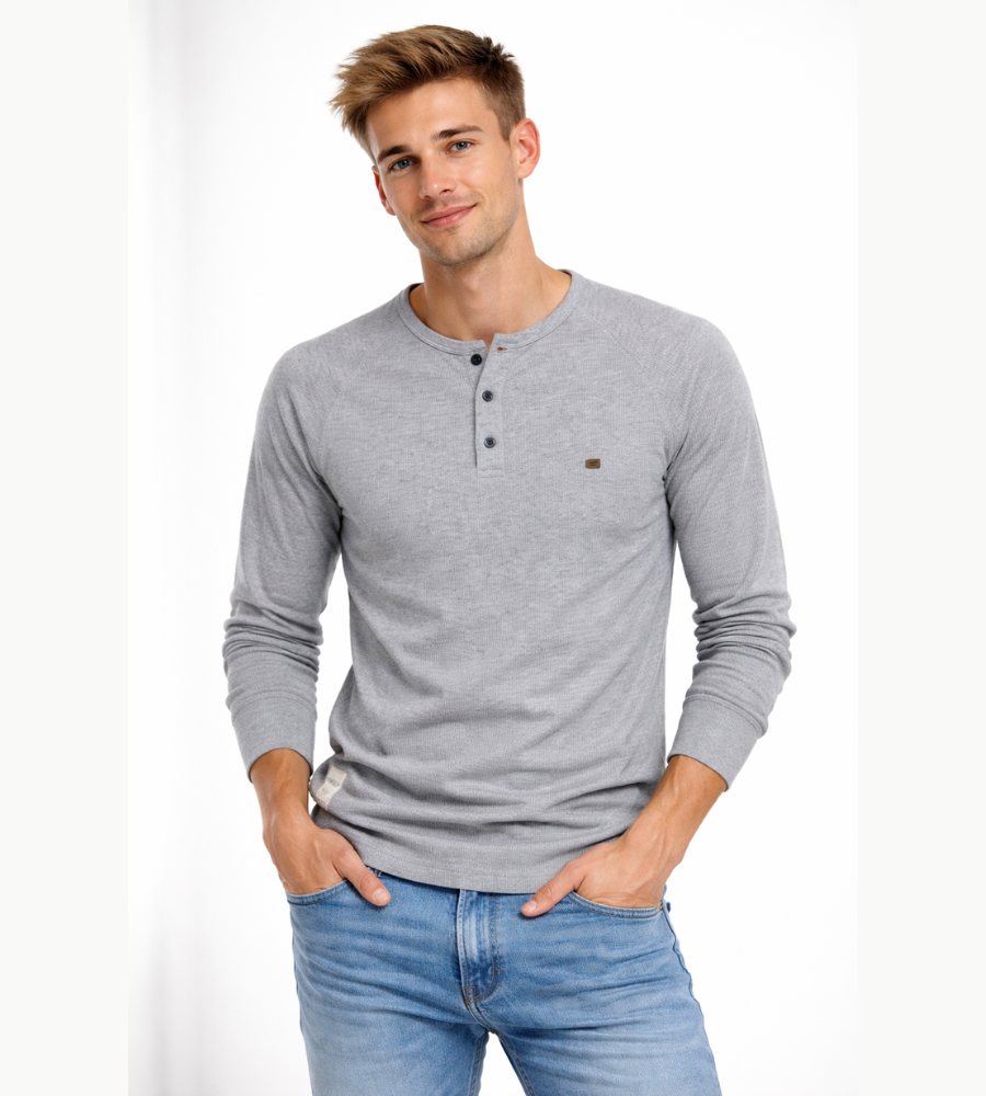 Heren Henley Shirt Lange Mouwen Casual Basic Streetwear