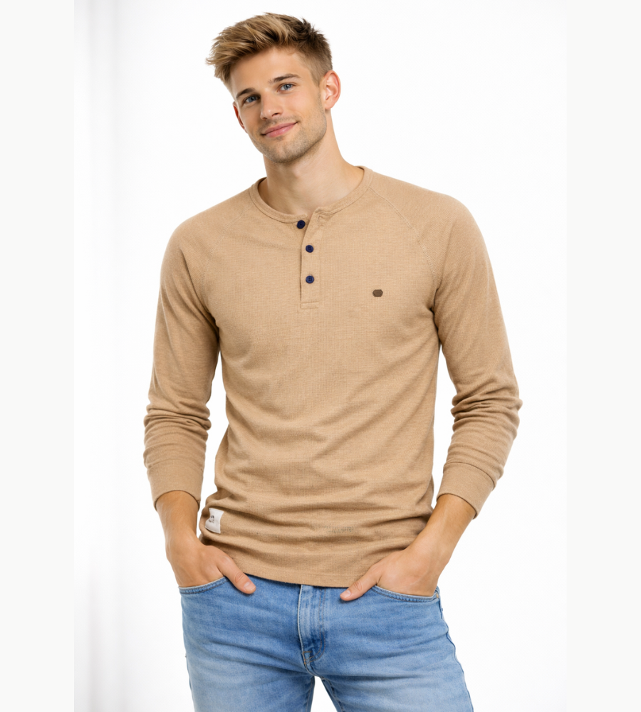 Heren Henley Shirt Lange Mouwen Casual Basic Streetwear