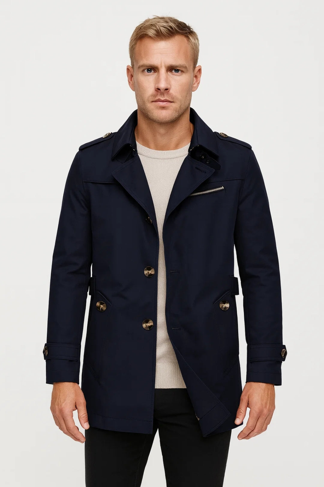 Klassieke Trenchcoat Heren Kort Model met Knoopsluiting - StudioMarella