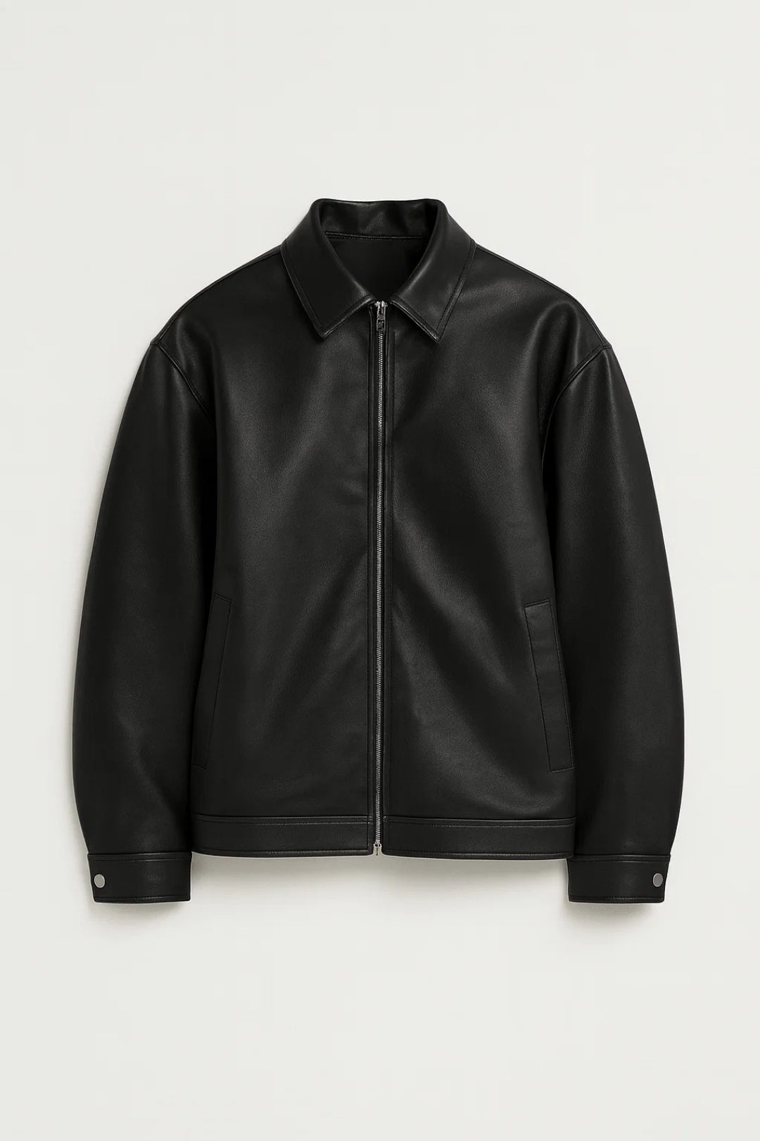 Leren Biker Jas Heren Oversized met Rits en Klassieke Kraag