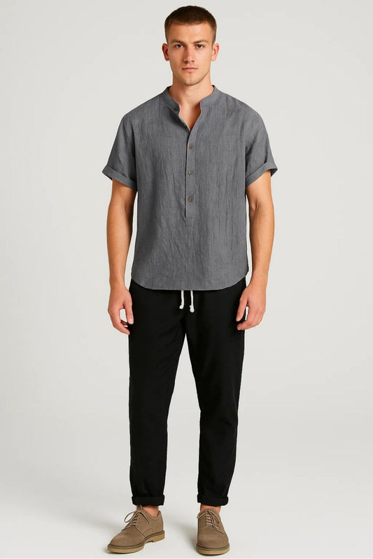 Heren Overhemd Zonder Kraag Comfortabel Casual Fit - StudioMarella