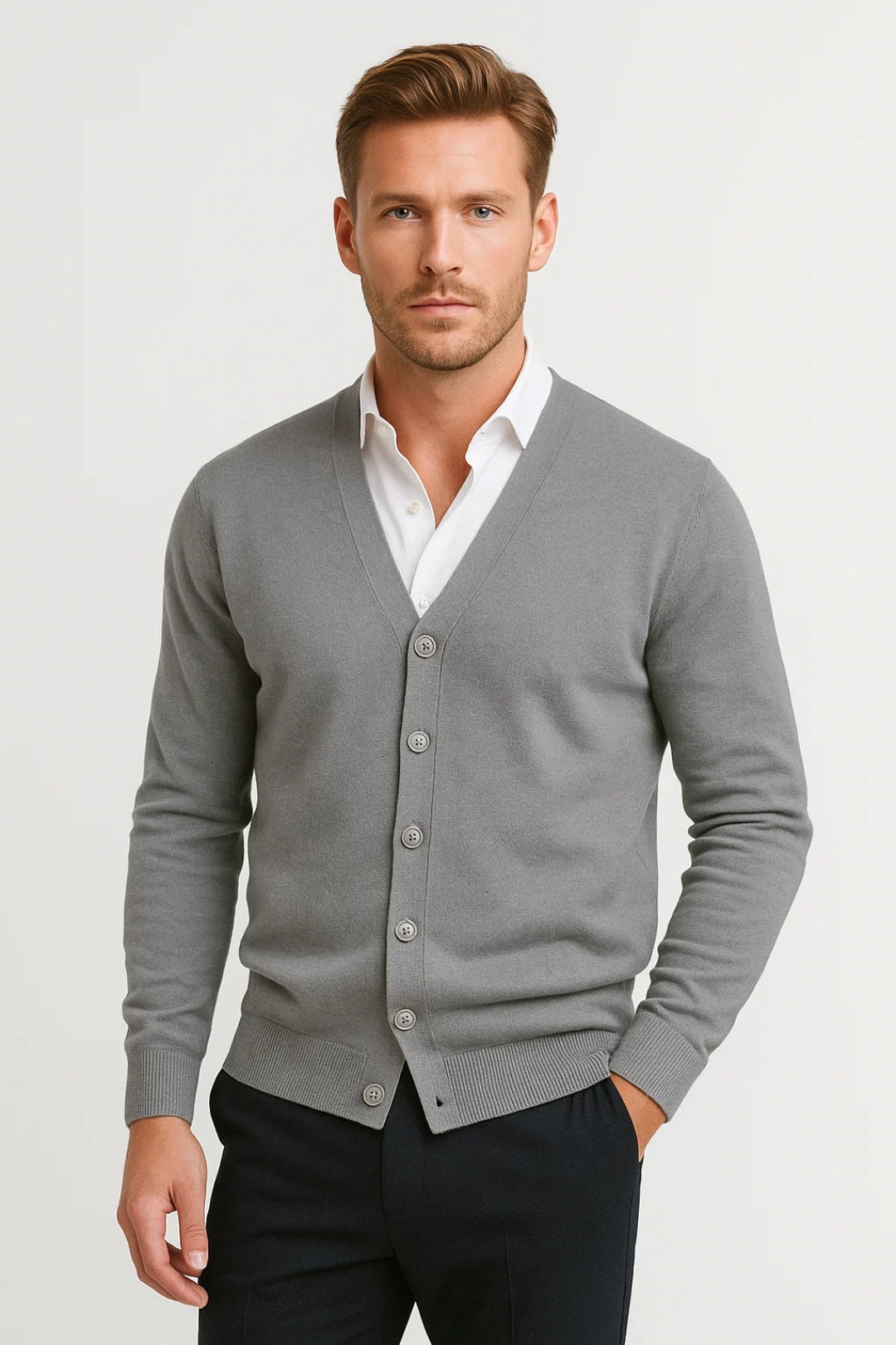 Vest Heren Fijngebreid Knoopmodel V-hals Klassieke Stijl - StudioMarella