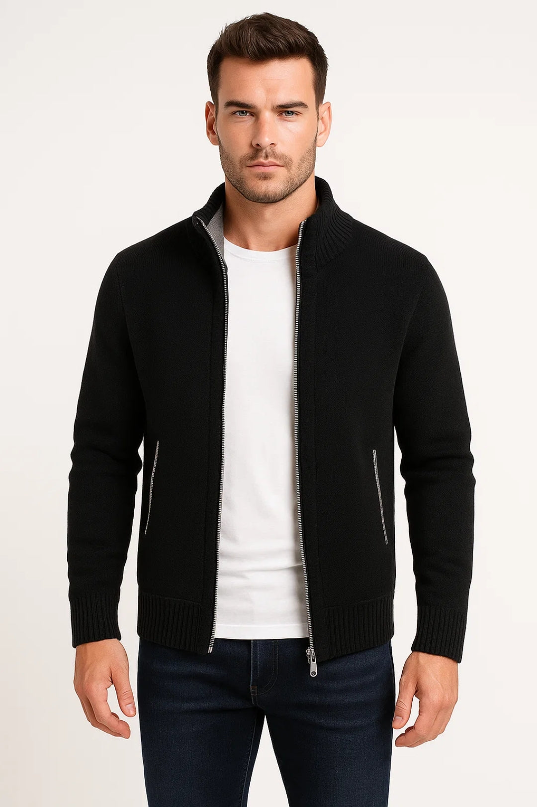 Heren Vest Gebreid met Zip en Opstaande Kraag Casual