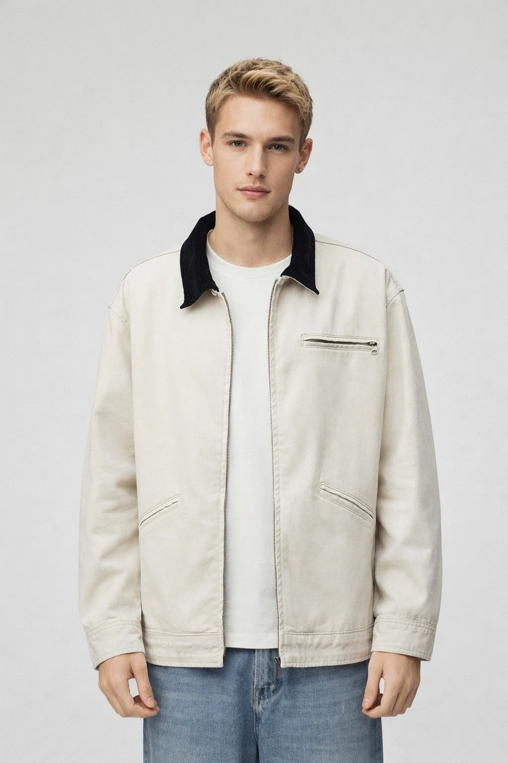 Mannen Tussenjas Oversized Ritsjas Casual Heren