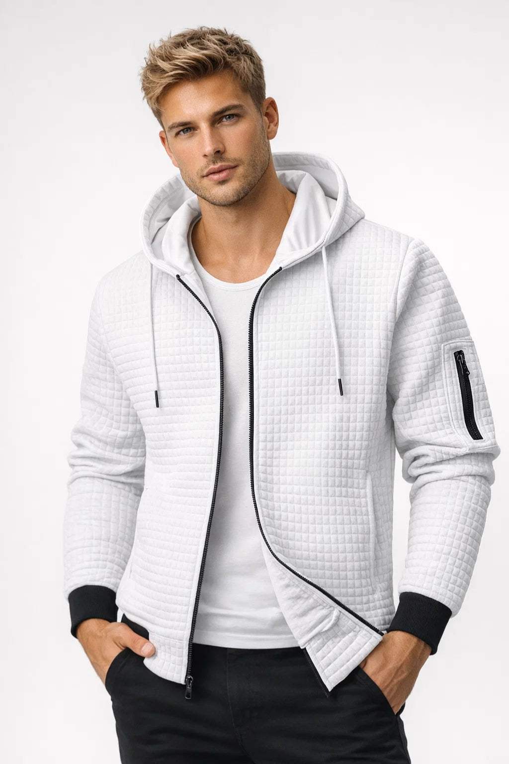 Heren Hoodie Ruitpatroon Met Mouwzak Casual Zip