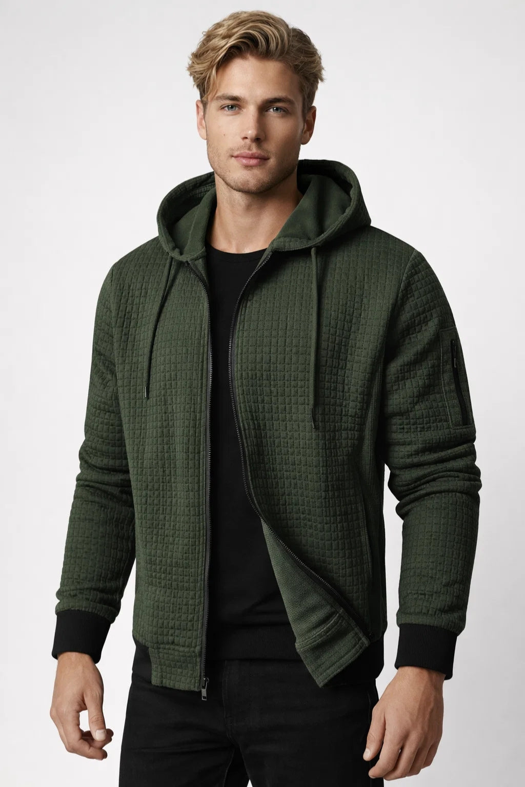 Heren Hoodie Ruitpatroon Met Mouwzak Casual Zip