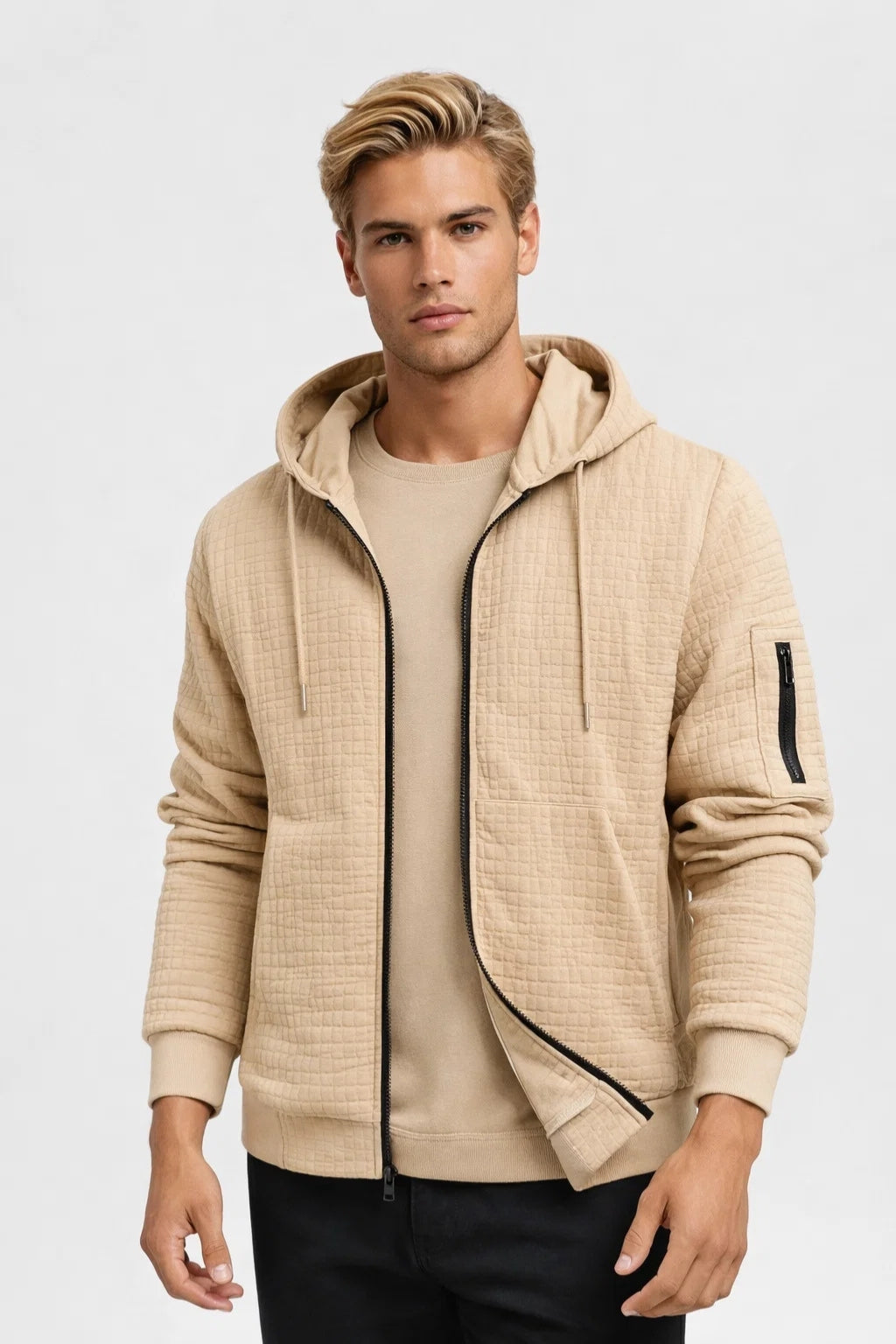Heren Hoodie Ruitpatroon Met Mouwzak Casual Zip